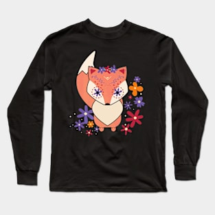 Fox Skull Flower Foxy Long Sleeve T-Shirt